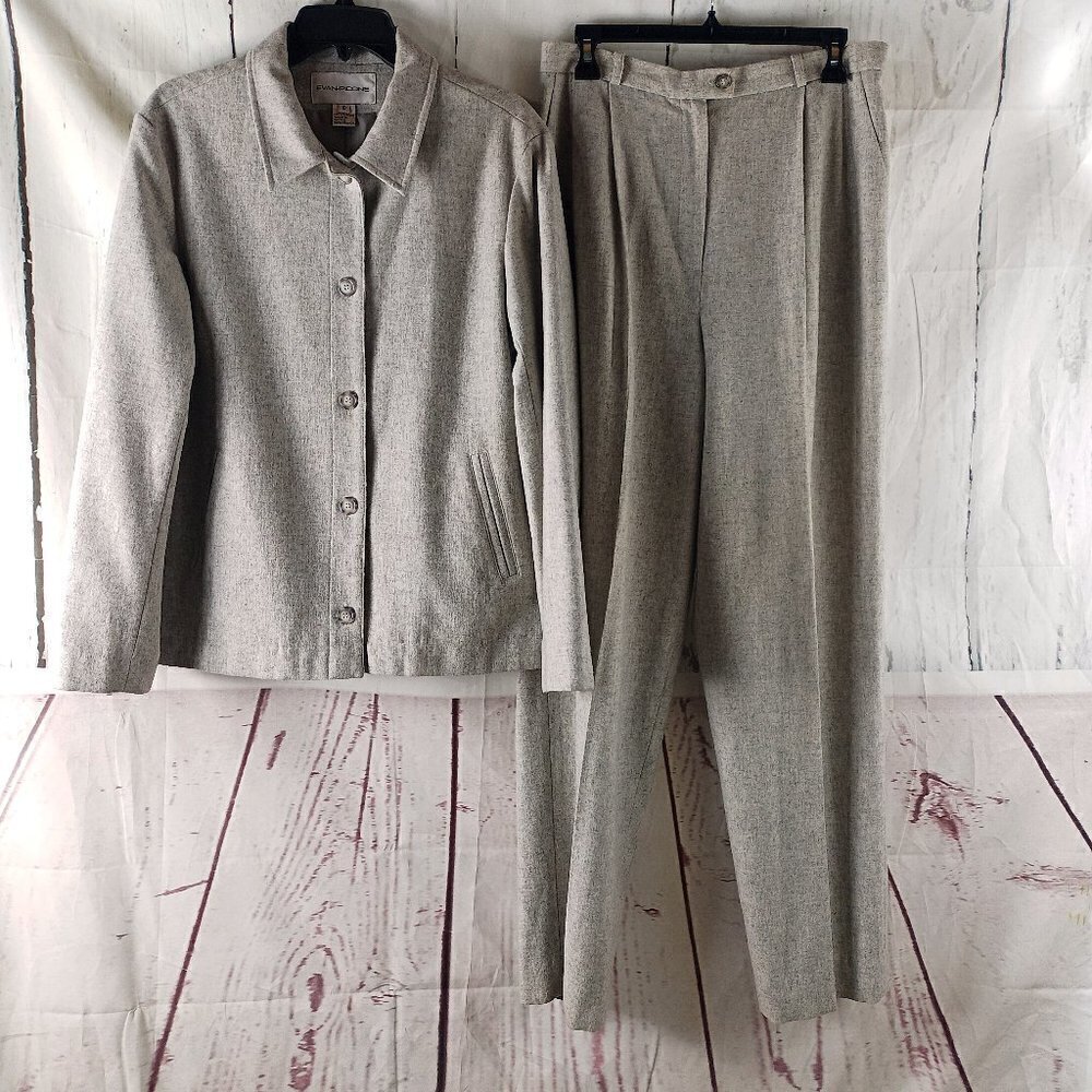Evan Picone Womens Sz 10 Wool Blend 5 Btn Gray 2pc Lined Pants Suit 31x31½ Pltd